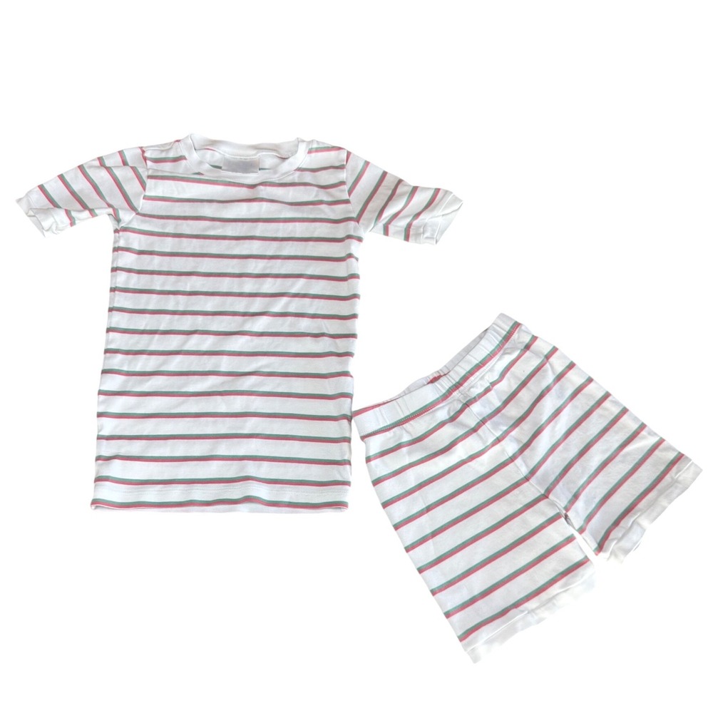 LAKE Pajamas Kids Size 8 White Striped Pima Cotton Short-Short Set Sleepwear